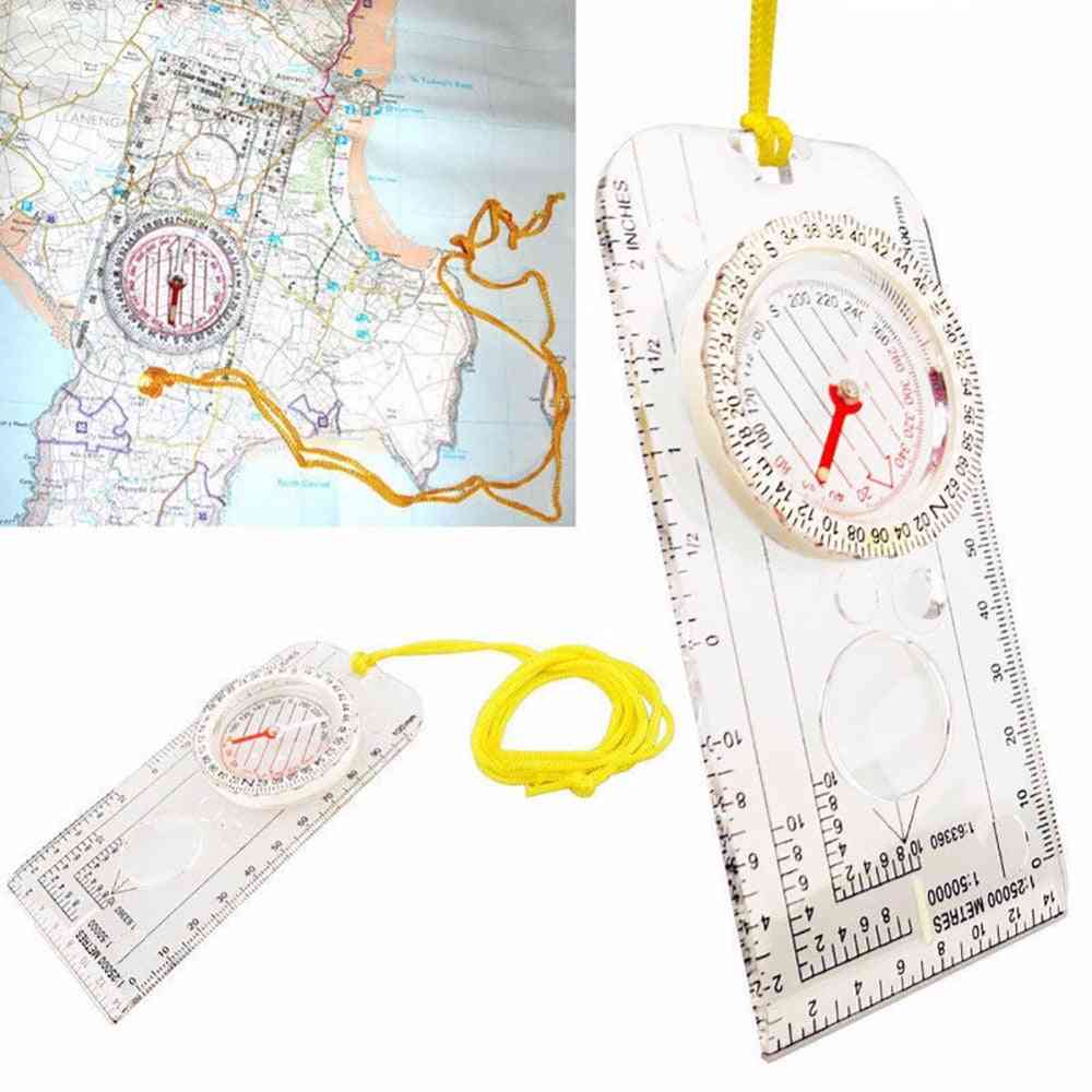 Drawing Scale Folding, Map Ruler, Buckle Pointing, Portable Handheld Compass