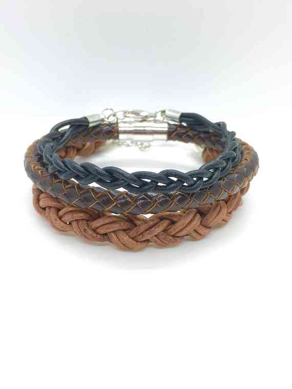 Men's Leather Braided, Bracelet Stack With Magnetic