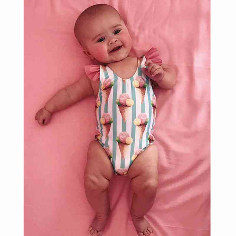 Baby Cute Ice Cream Striped Print Backless-swimsuit Bathing Swimwear