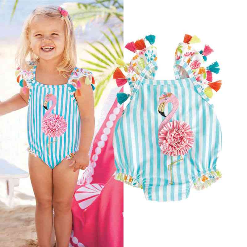 Bébé décontracté glands flamingo rayure costumes bikini ensemble, maillot de bain vêtements de plage