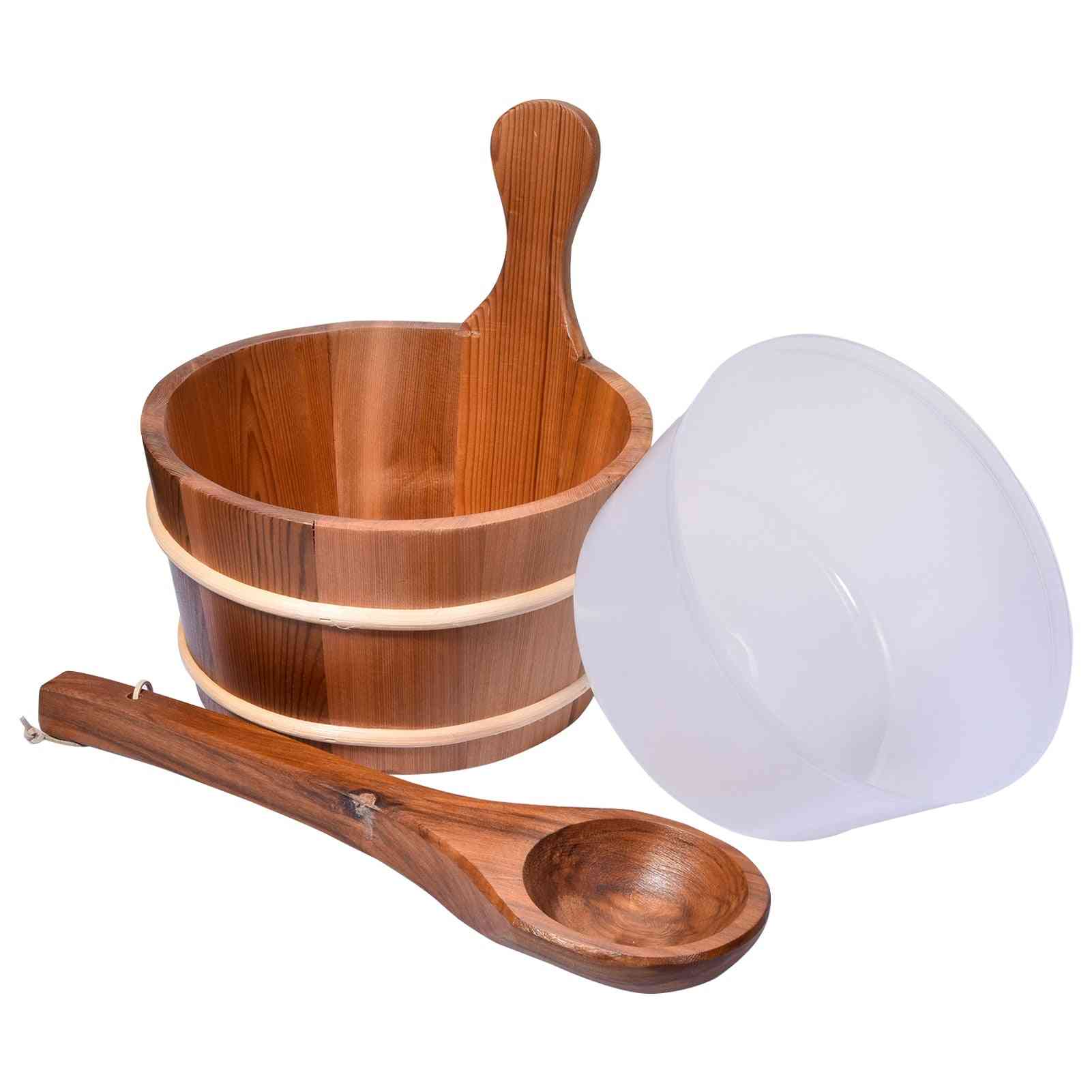 Portable- Natural Sauna Bucket, Wooden Spoon With Lined Tool