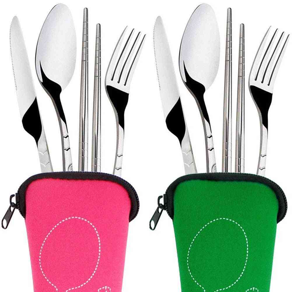 Stainless Steel Fork Spoon, Chopsticks Travel Camping Cutlery Tools Knife