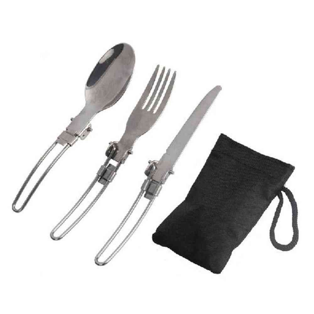 Portable Outdoor Camping Travel Picnic Foldable Stainless Steel Cutlery Set