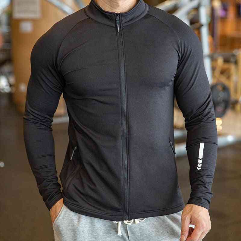 Winter/autumn Sport Shirt-  Men Zipper Elastic Running, Fitness Gym Sports Clothing