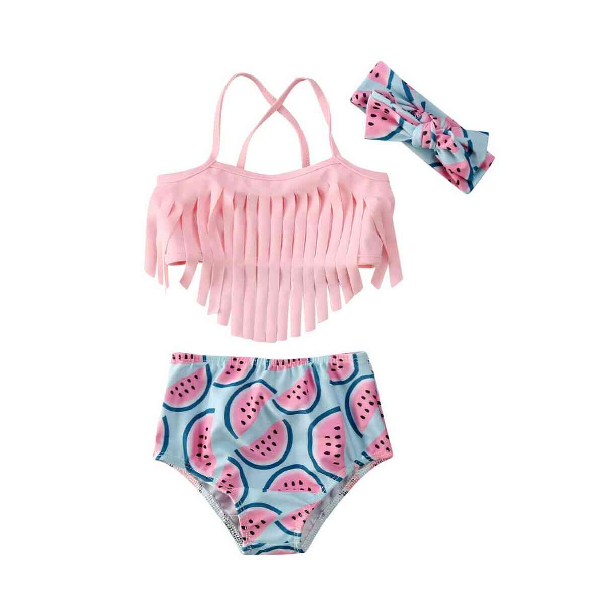 Baby Girl Swimwear Tassel Watermelon Swimsuit, Beach Bathing Girl Swimsuits