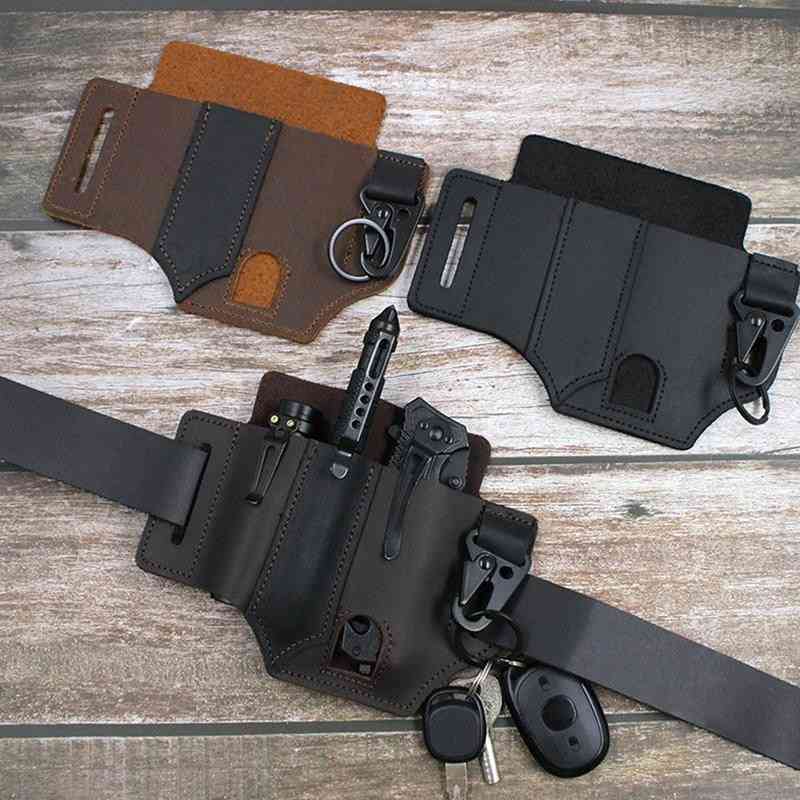 Leather Sheath, Leatherman Pocket With Key Holder For Belt & Flashlight, Outdoor Tool