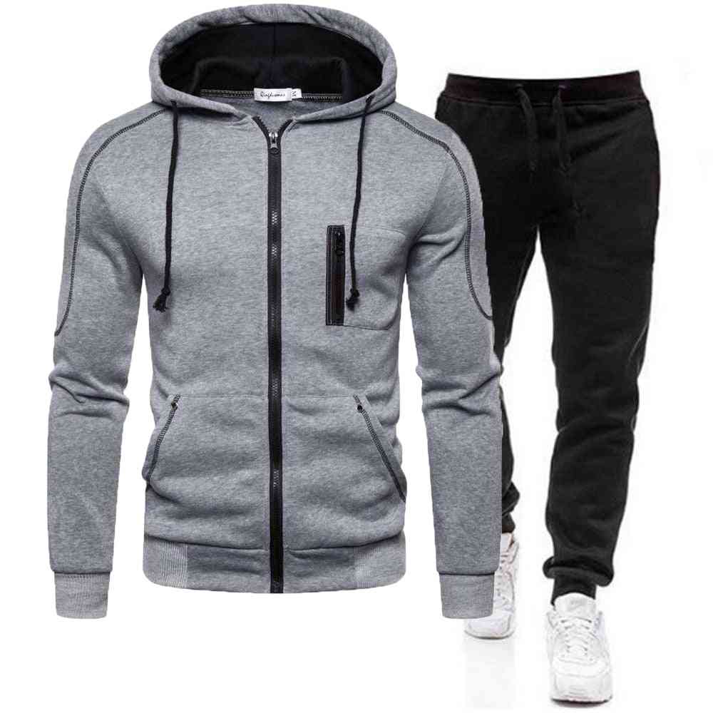 Spring Autumn- Zipper Hoodie And Pants, Casual Sportswear Tracksuit Set