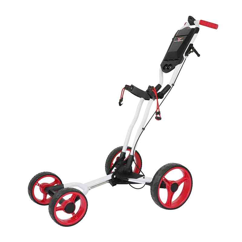 Voziček za golf s 4 kolesi, enostavno zlaganje, aluminijeva zlitina z držalom za dežnik s fiksno konico, voziček za torbe