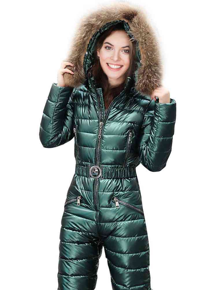 Winter Ski Jumpsuit Waterproof, Windproof Breathable Snow-proof Warm Hooded Snowsuit