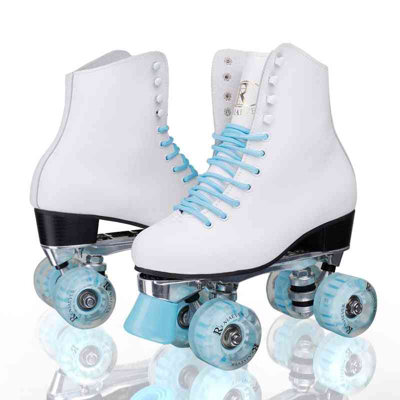 Naisten klassiset retro 4-pyöräiset nelirullaluistimet, sytyttävä led-valkoinen kenkä