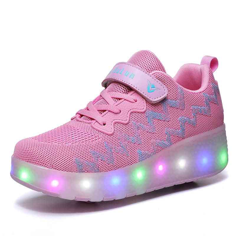 Usb Charging Roller Skate Shoes Led Light Sneakers (set-1)
