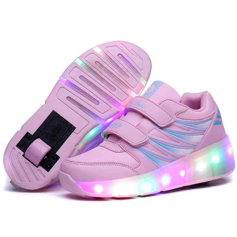 Usb Charging Roller Skate Shoes Led Light Sneakers (set-2)