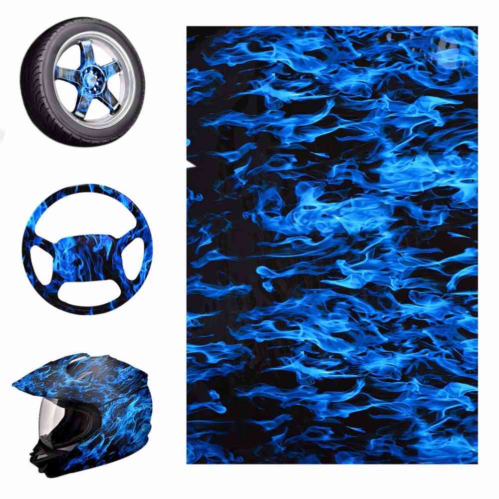 Blue Fire Style Hydrographic Water Film, Motorbike Helmet Decor
