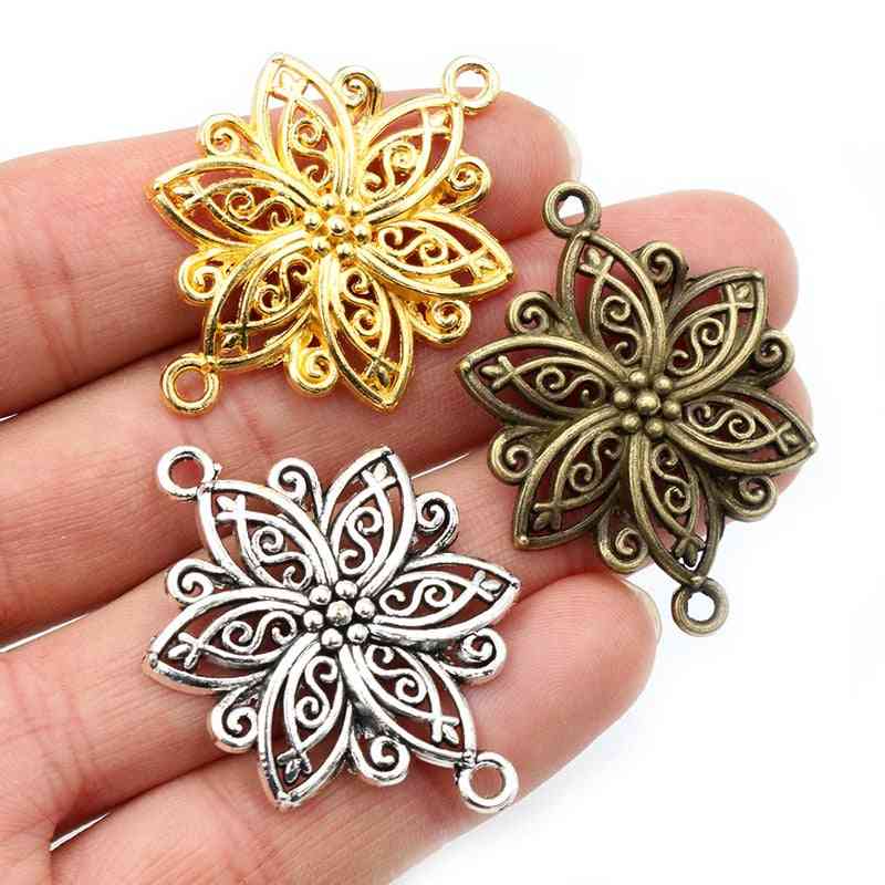 Antique Bronze Silver Plated Flower Charms Pendant For Jewelry Making