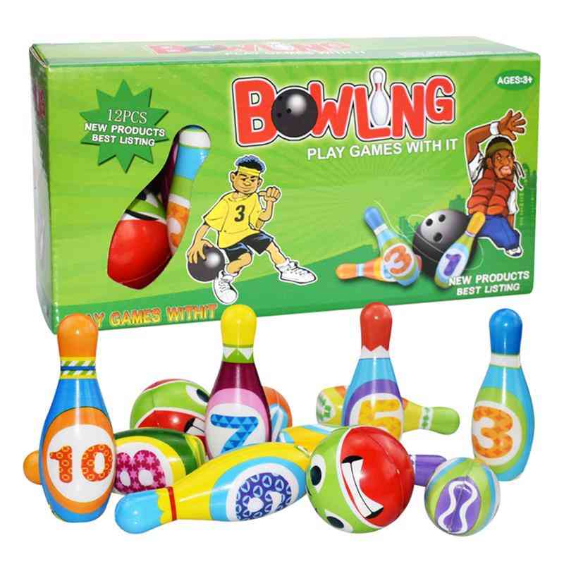 Gyermekek bowling pu szilárd bowling játék készlet színes minta bowling játékszerek sport oktató játék