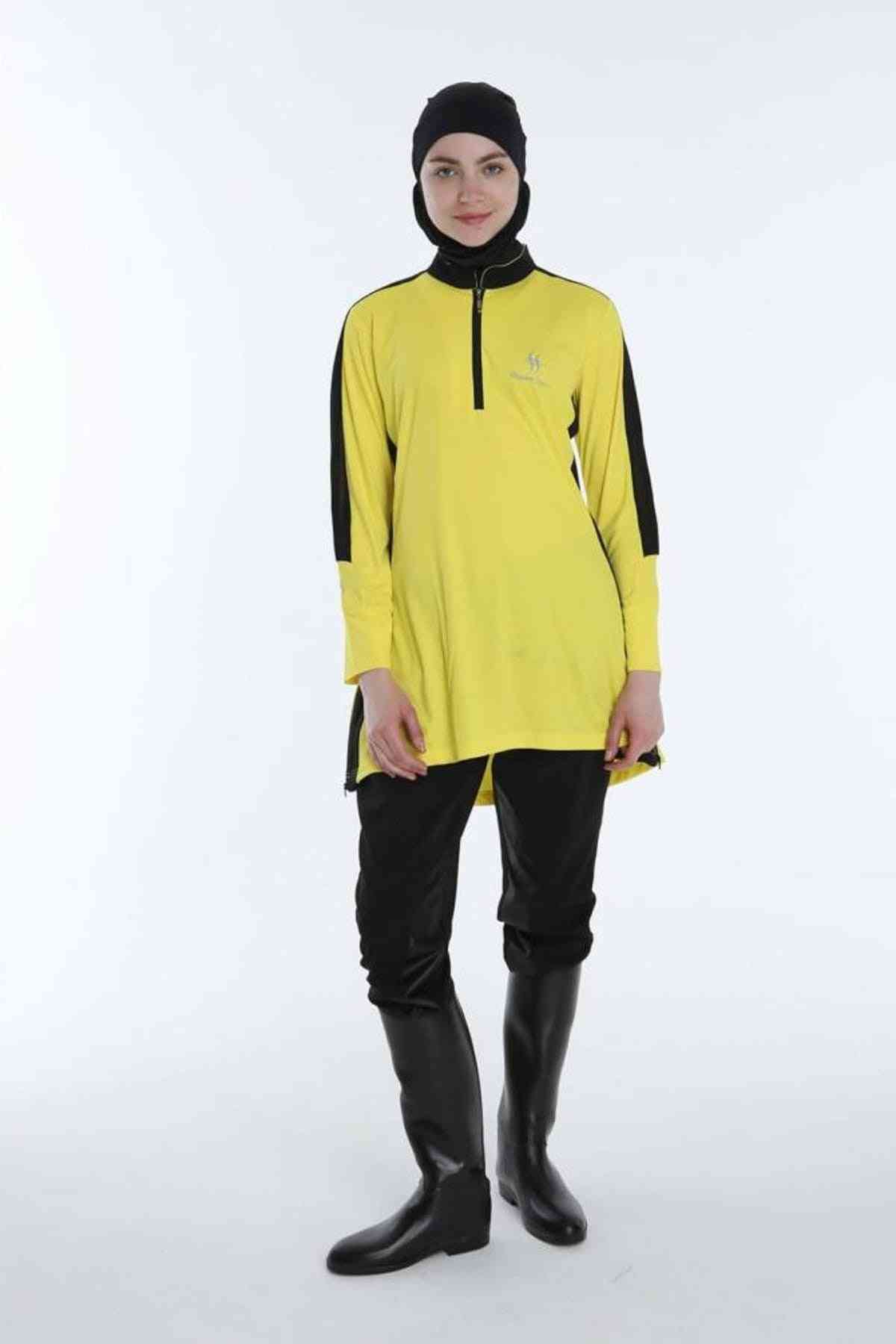 ženský žltý plný hidžábový tím jazdcov