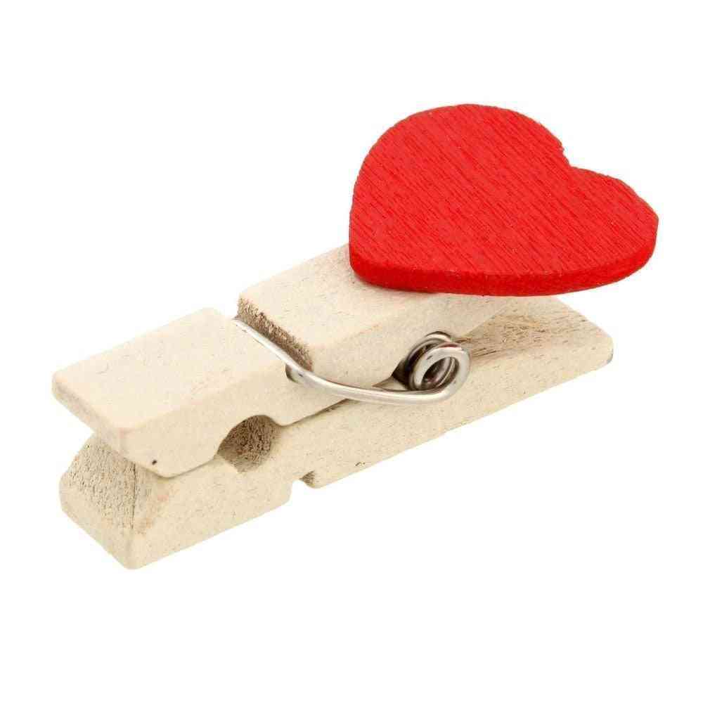 Wooden Red Love Heart Pegs Photo Paper Clips Letter Holder