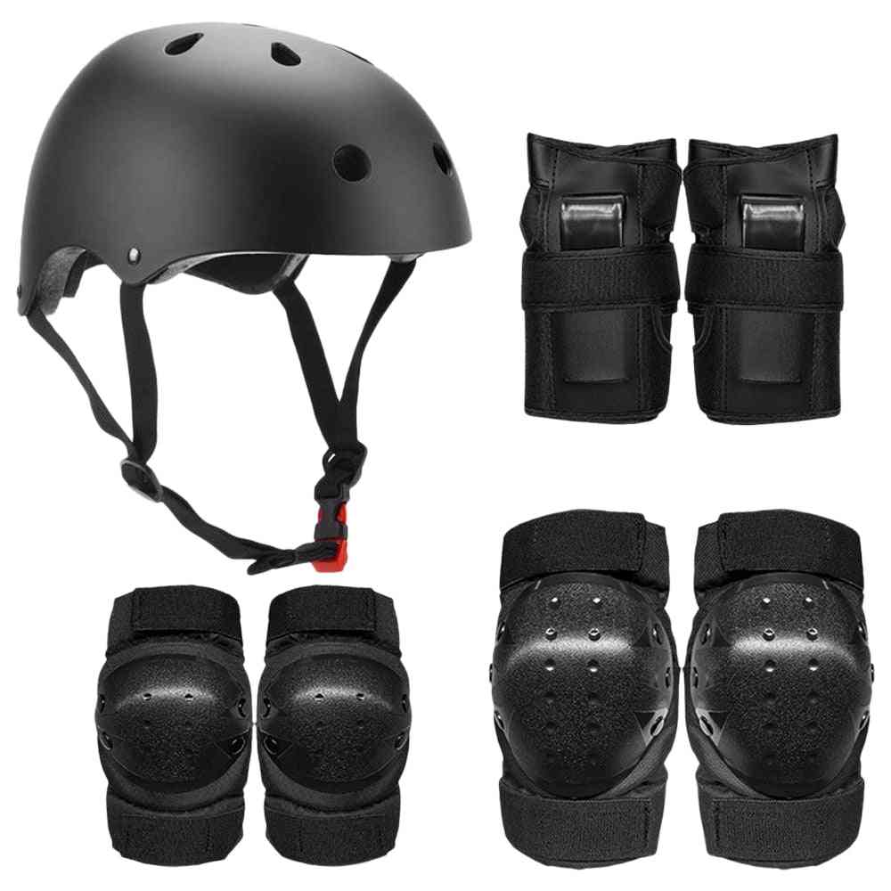 Beskyttelsesudstyr sæt - 7 i 1 knæalbuebeskyttere, håndledsbeskytter og hjelm