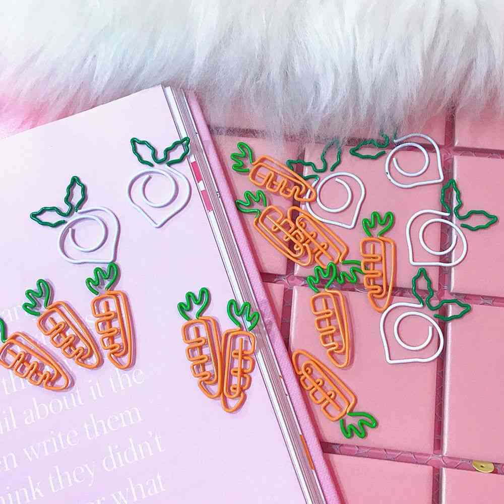 Cartoon Cute Fruit Paper Clip, Carrot, Radish, Note Clips Bookmark Simulation