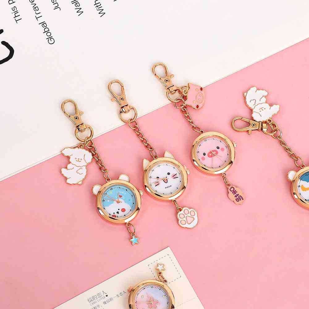Roztomilé kreslené vreckové hodinky sakura mačka, prívesok na kľúče, ozdoba školskej tašky, šperky pre deti pre kľúč