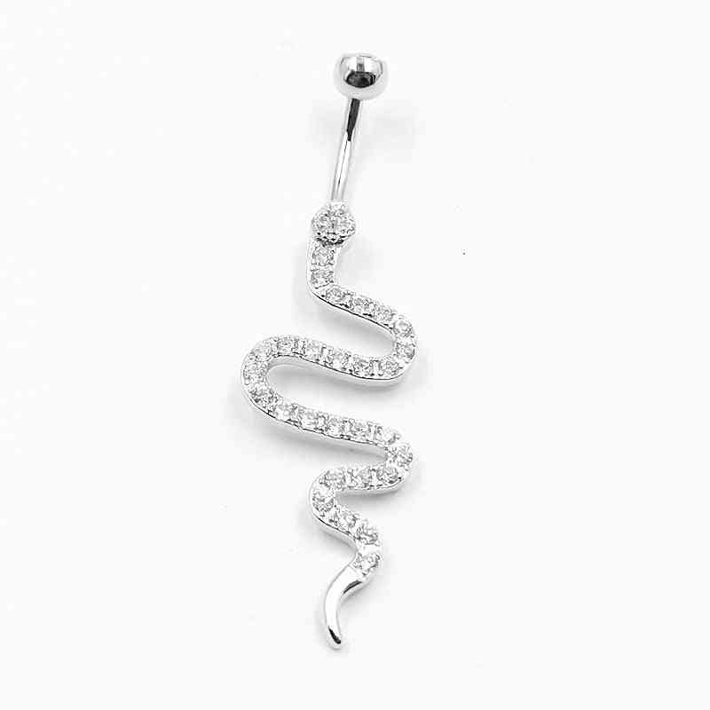 925 Sterling Silver Navel Piercing Snake Shape Cubic Zircon Belly Button Ring