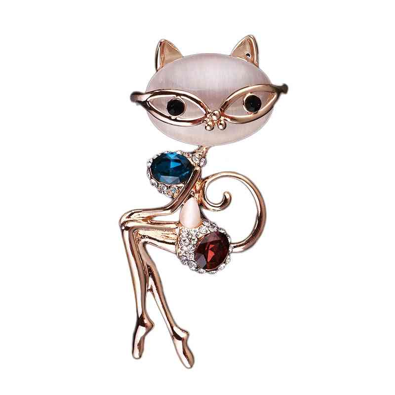 Cat Brooch Animal Jewelry Rhinestone Opal Pins