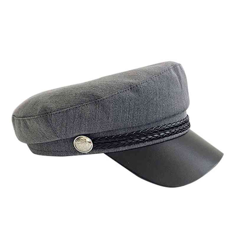 Leather Military Hat  For  Men Flat Top Captain Cap