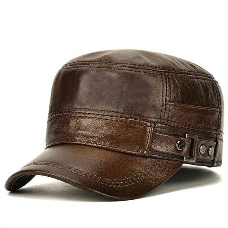 Mænds flade hætte mode varme ørebeskyttere ægte læder hat