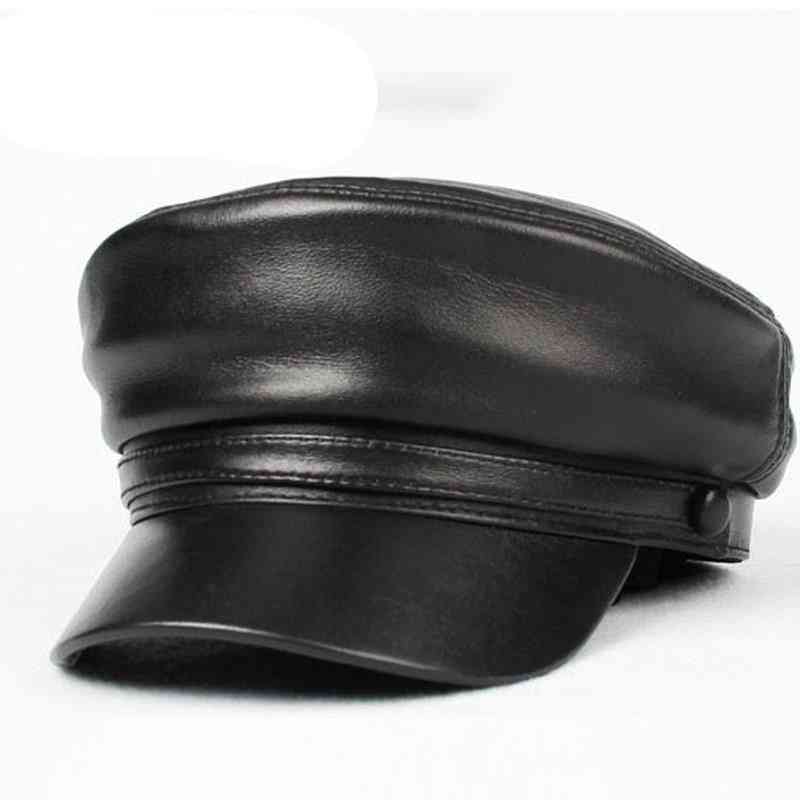 Leather Military Hat For Men Cap Black