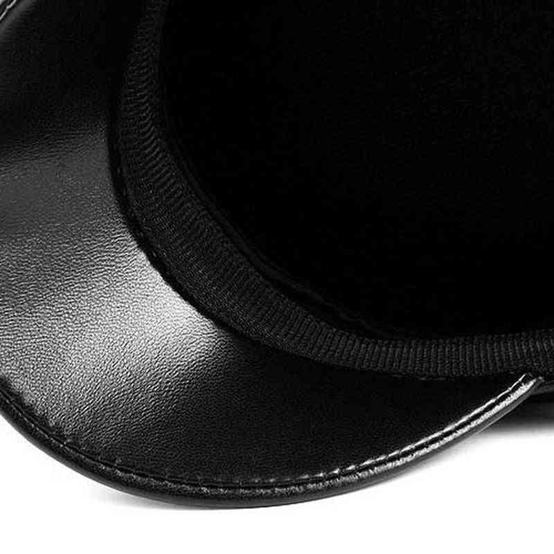 Leather Military Hat For Men Cap Black