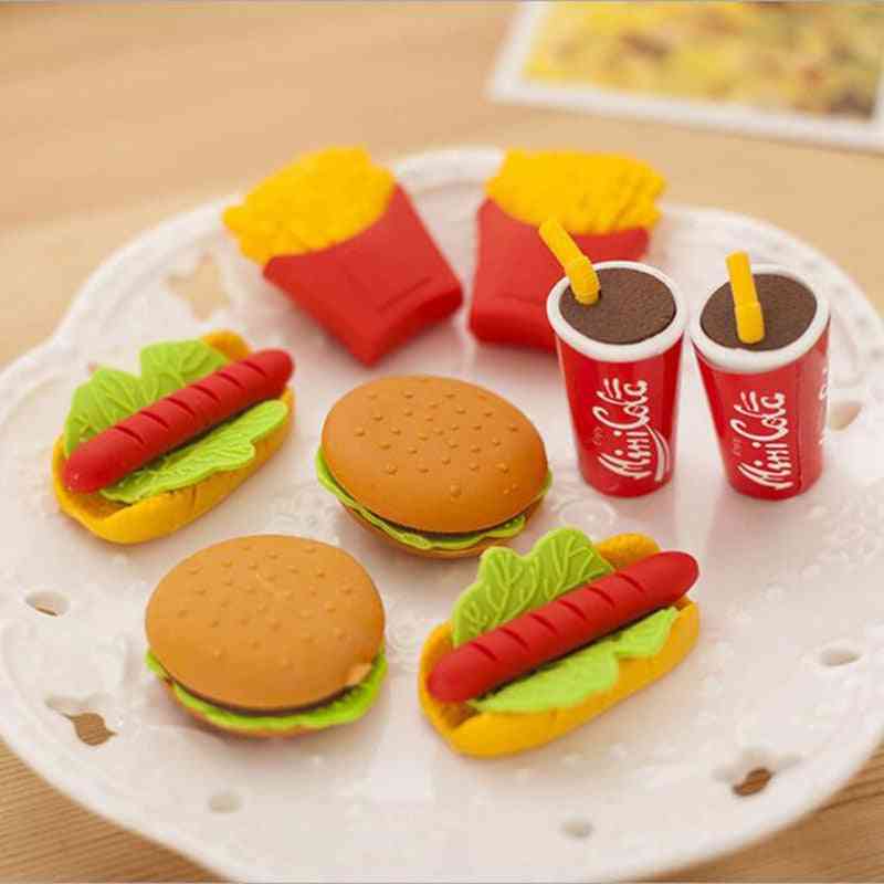 Wholesale! Cute Kawaii Cake Hamburger Food Drink Coke Eraser Set Stationery