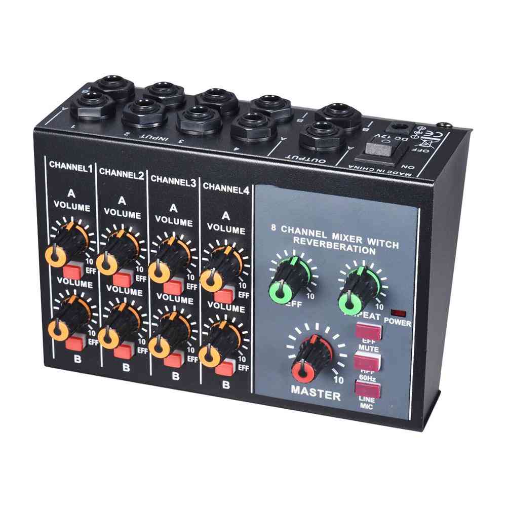 Portable Digital 8-channel, Stereo Sound Mixing, Console Reverb, Audio Mixer