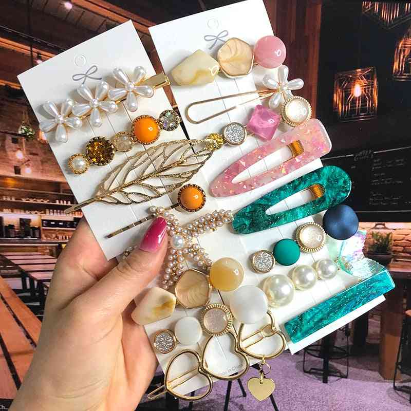 Pearl Crystal Acrylic Clips Set For Women Girl Hair Accessories
