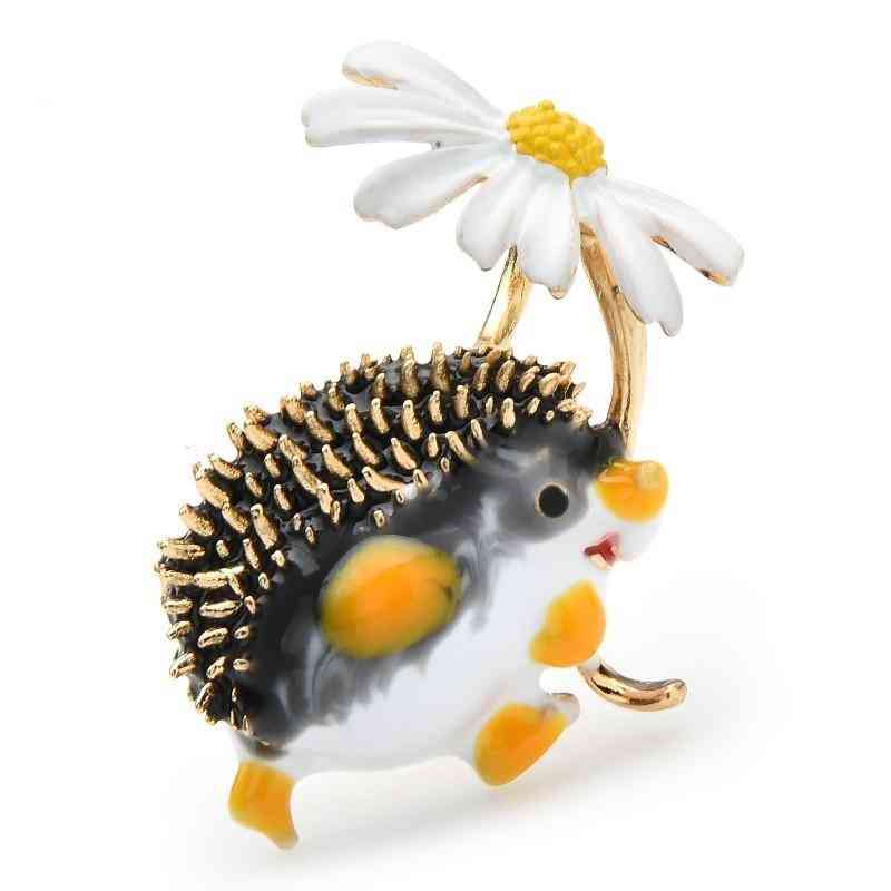 Wuli&baby Lovely Hold Flower Hedgehog Brooches Animal Pet Brooch