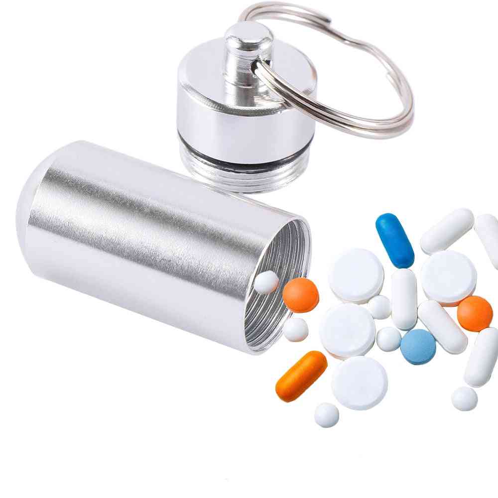 Creative Stainless Steel Medicine Bottle Keychain Case Container Holder