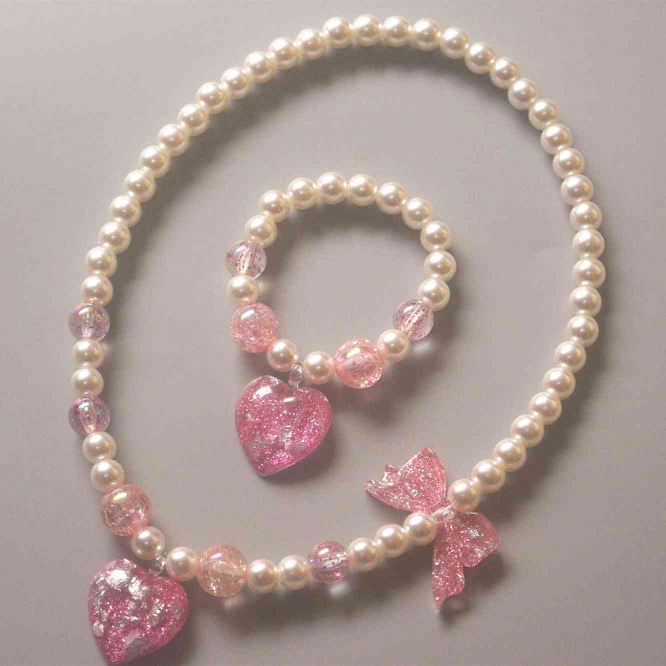 Children's Pearl Necklace Bracelet Love Stars Butterfly Princess Accessories