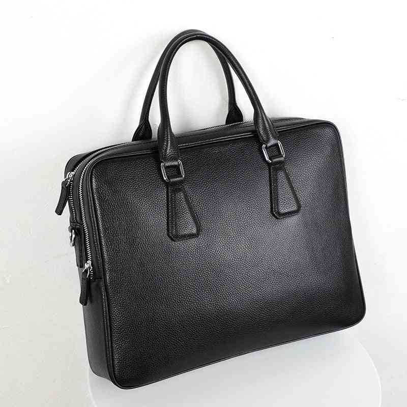 Double Zipper Leather Briefcase, Men's Bag Genuine Leather Shoulder Bag