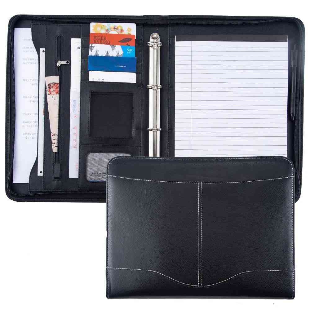 Pu Leather With Calculator Binder Handle Zipper Document File Folder