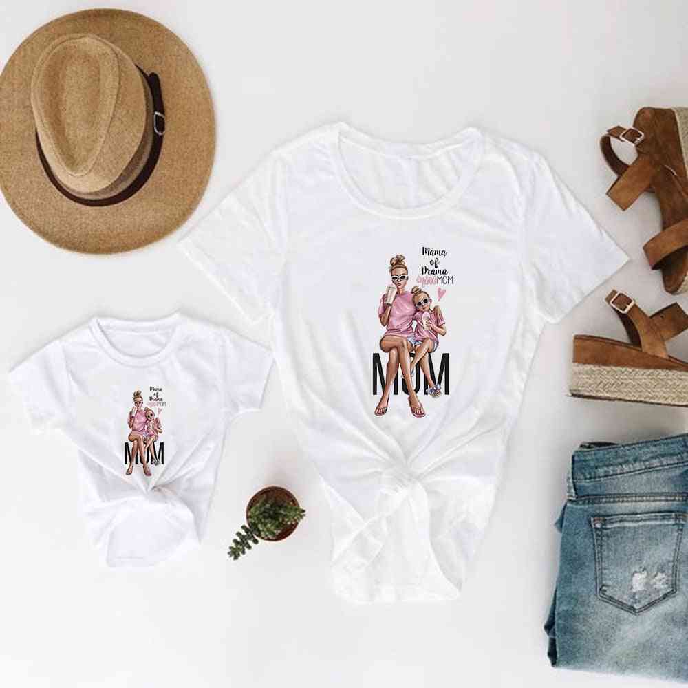Perheen äidin ja tyttären vaatteet, vauvan t-paita (setti-4)