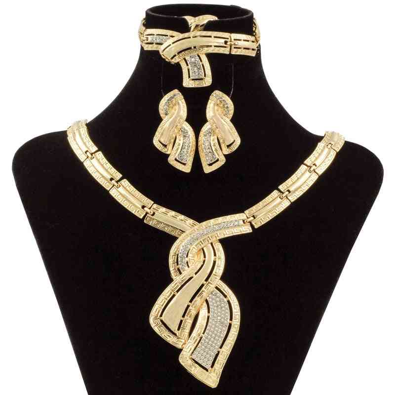 Women Bridal Wedding Jewelry Sets - Necklace, Hoop Earrings, Ring, Bracelet