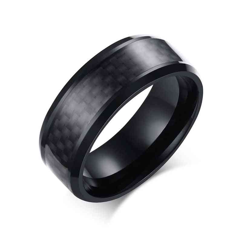 Módní černý punkový prsten z uhlíkových vláken pro muže