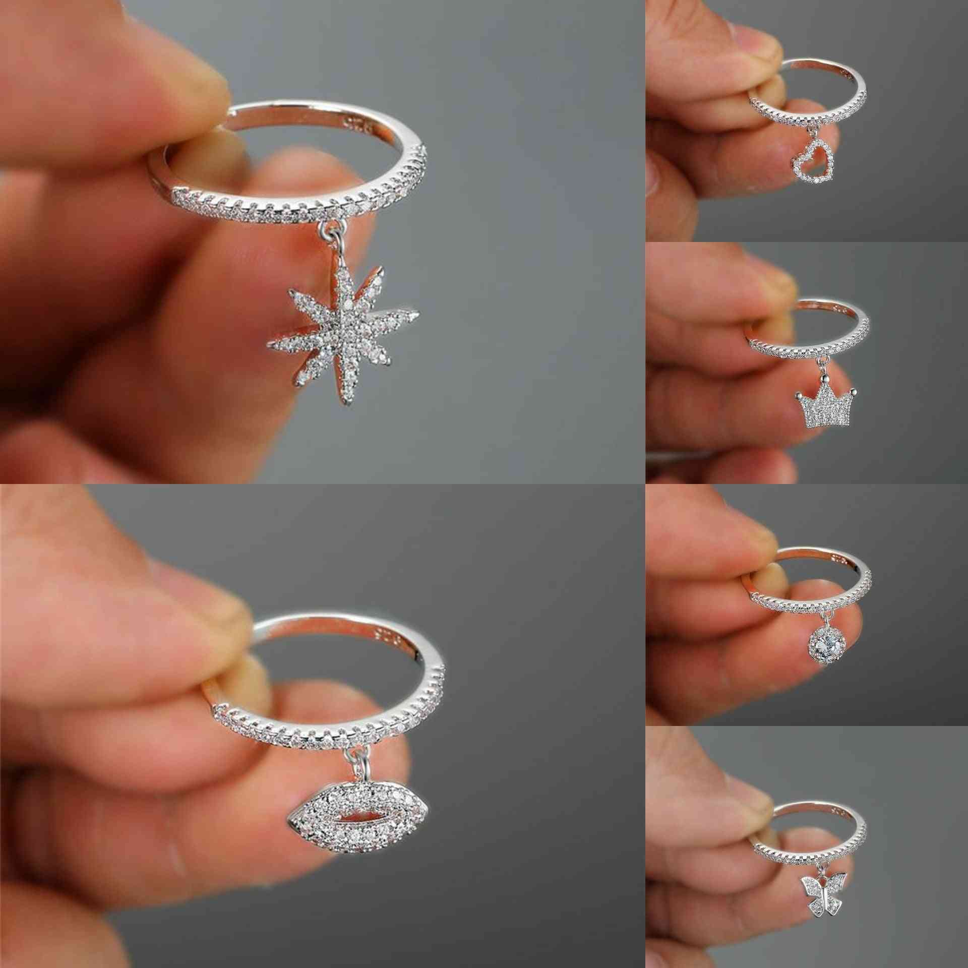 Cute Heart Crown Snowflake Dangle Ring ( Set 2)
