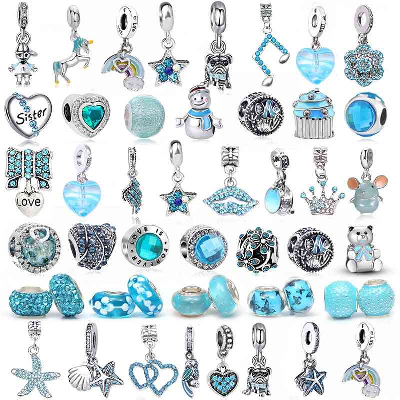 2 pcs/lot offre spéciale bleu clair garçon et fille charme perles pour bracelets colliers