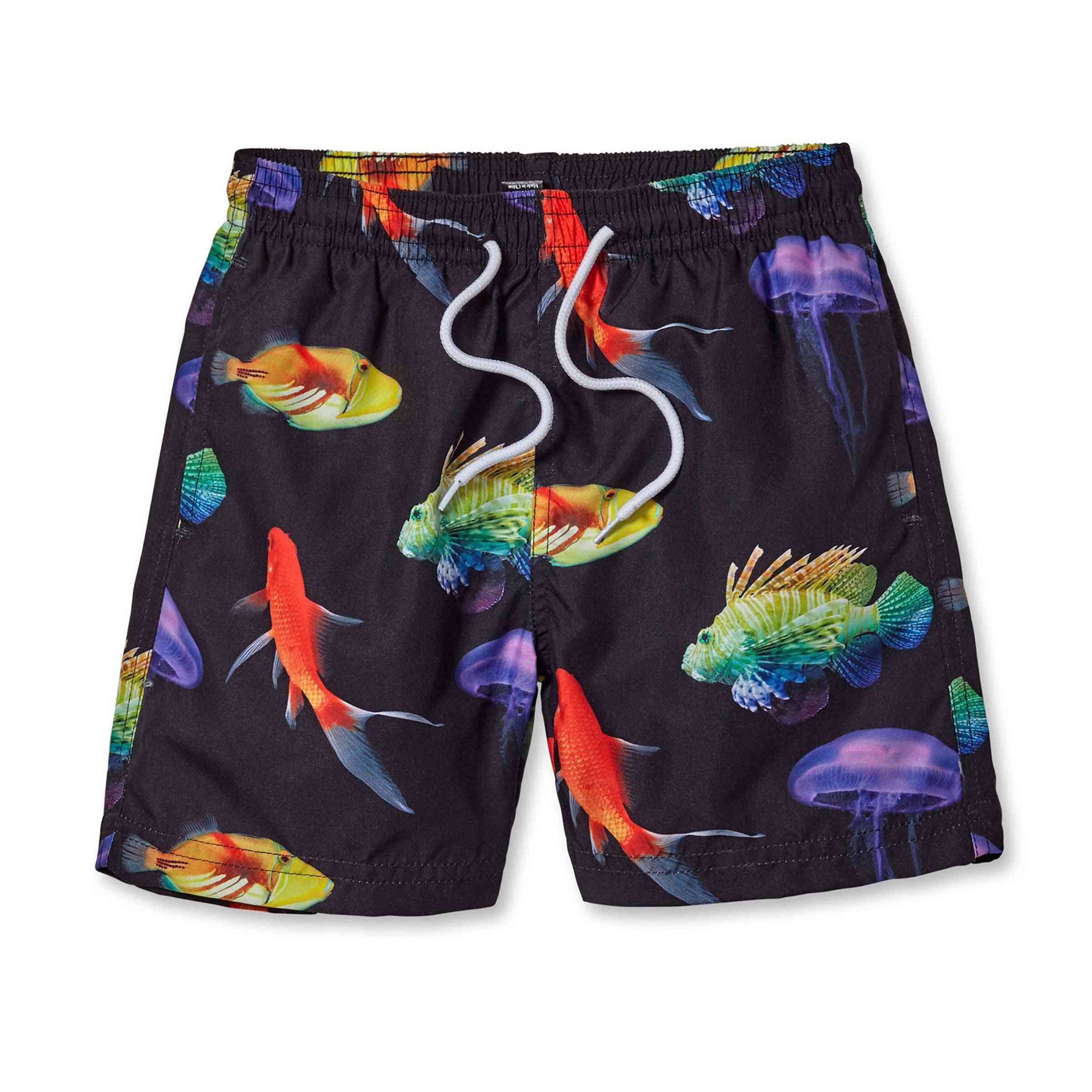 Neon Fish On Black-swim Board Shorts