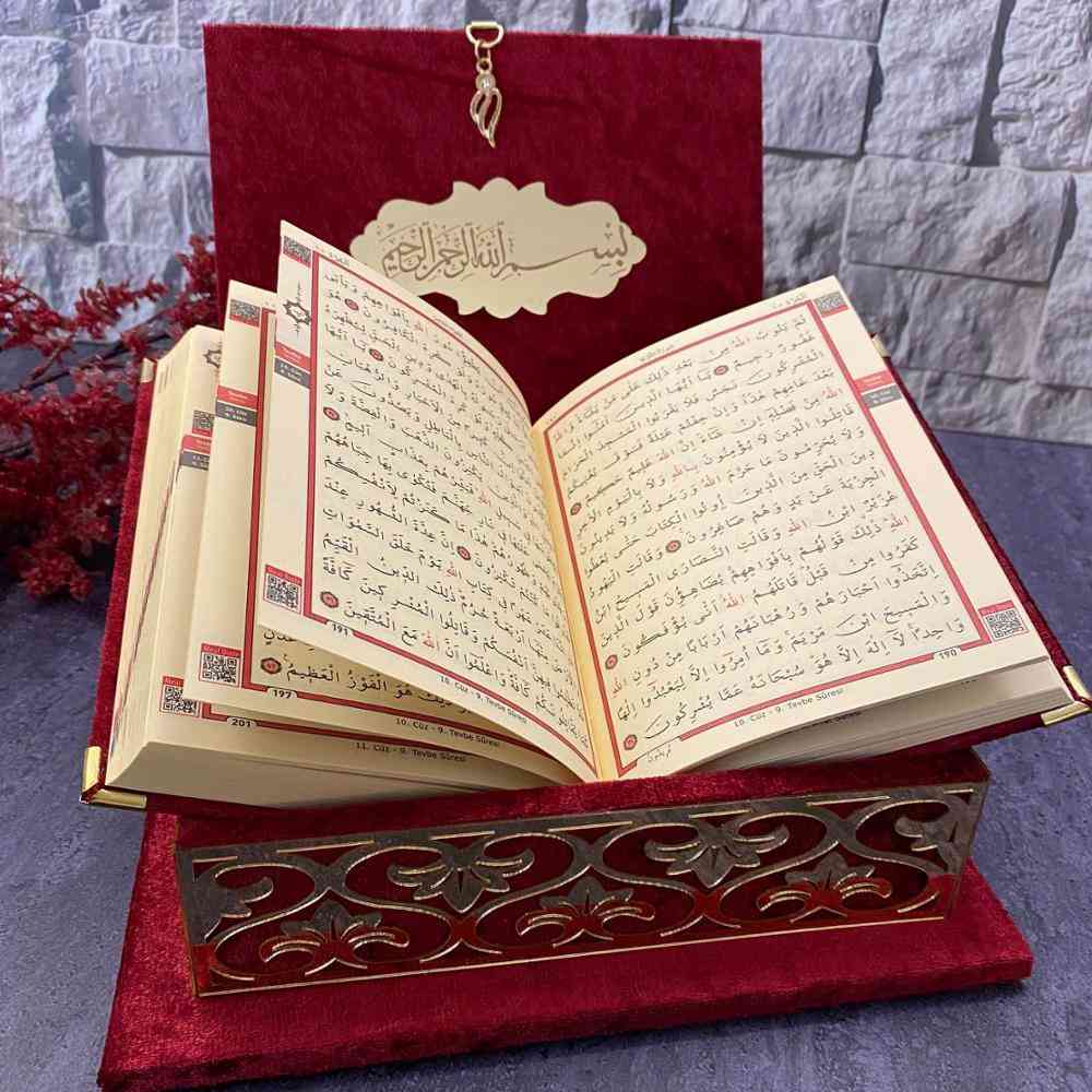 Helig koran bön bok sammet täckt set med spegel tagg