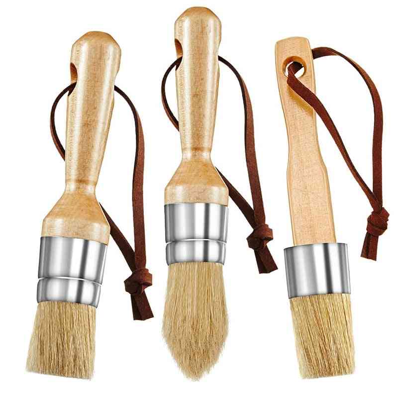 3-pieces Flat Pointed And Round, Chalk Wax, Paint Brushes