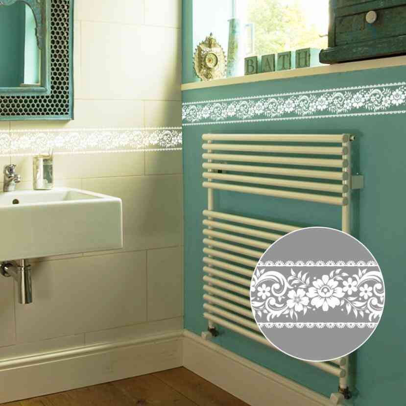 Waterproof- Lace Flowers, Wallpaper Borders, Bathroom Mirror Door Stickers