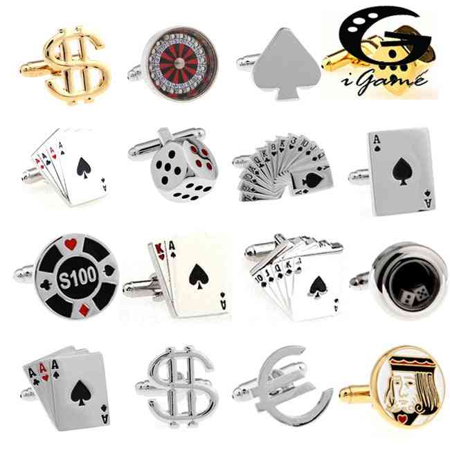 Manschettknappar för män, gamble-kasinoserier, roulette-tärningar, poker, jeton-design