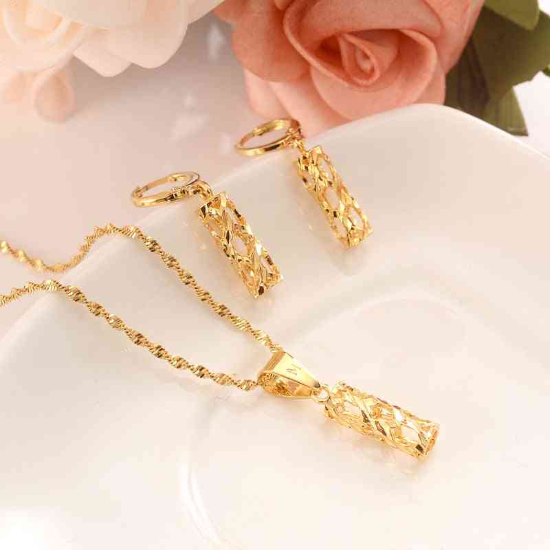 Gold Necklace Earring Set, Women Party Pillar Jewelry Sets