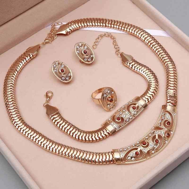 Vintage Gold Jewelry Sets, Necklace, Earrings, Bracelet Ring Wedding